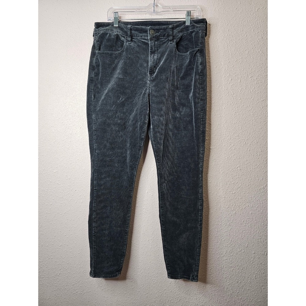 American Eagle Gray Super Stretch Corduroy Pants Womens 14 Regular Slim Charcoal